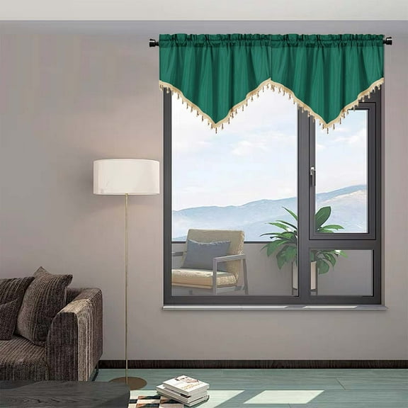 Decorative Triangular Valance Curtains, Durable Solid Color Short Curtain for Window Decorations 51.18x23.62Inch Green