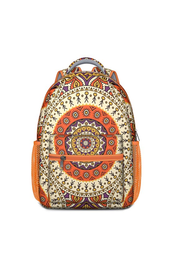 Decorative Tribal Mandala Backpack for Elementary Students, Artistic Sacred Style with Zen-Inspired Pattern, Water-Resistant & Lightweight