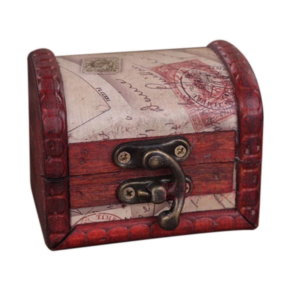 Decorative Trinket Jewelry Storage Box Vintage Wooden Treasure Case