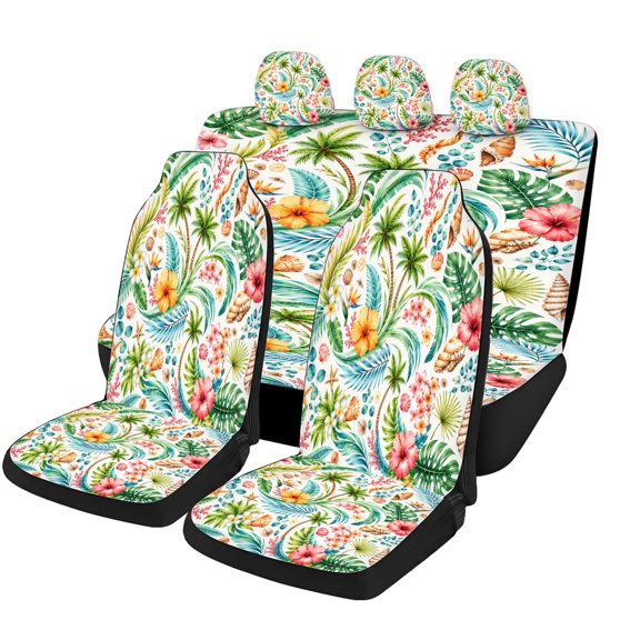Decorative Tropical Fruit Palm Car Seat Covers Full Set, Universal Auto Seat Covers with Front Seat Covers, Rear Bench Cover and Headrest Covers for Cars SUVs Trucks Vans