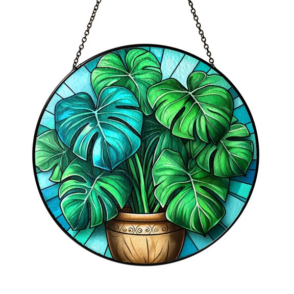 Decorative Tropical Leaf Stained Glass Style Suncatcher – Window Hanging