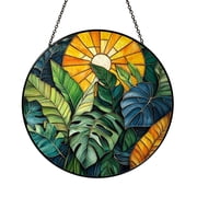 Decorative Tropical Sunshine Stained Glass Style Suncatcher for Windows, Real Glass Summer Artwork