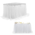 thumbnail image 1 of Decorative Tulle Table Skirt for Party & Event, Elegant Mesh Table Cover for Wedding Birthday Graduation, Fits Rectangle and Round Tables Perfectly White 74.8x29.92 Ich (1Pcs), 1 of 9