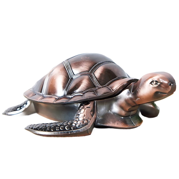 Decorative Turtle Ashtray, Metal Outdoor Ashtray with Lid, Vintage Red-Bronze Patio Ashtray, 7.1 x 6.1 in / 18 x 15.5 cm Cute Animal Figurine for Home Decor, Gift for Longevity and