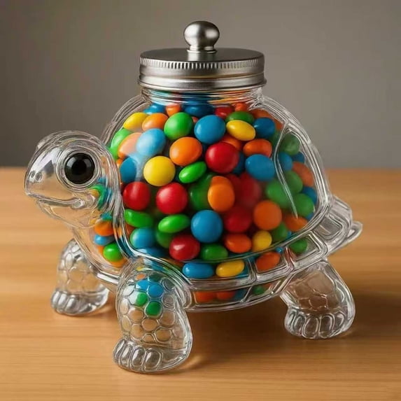 Decorative Turtle-Shaped Glass Jar With Lid, Storage Container For Snacks & Candies, Clear Transparent Organizer For Kitchen Pantry, Countertop, Office Supplies