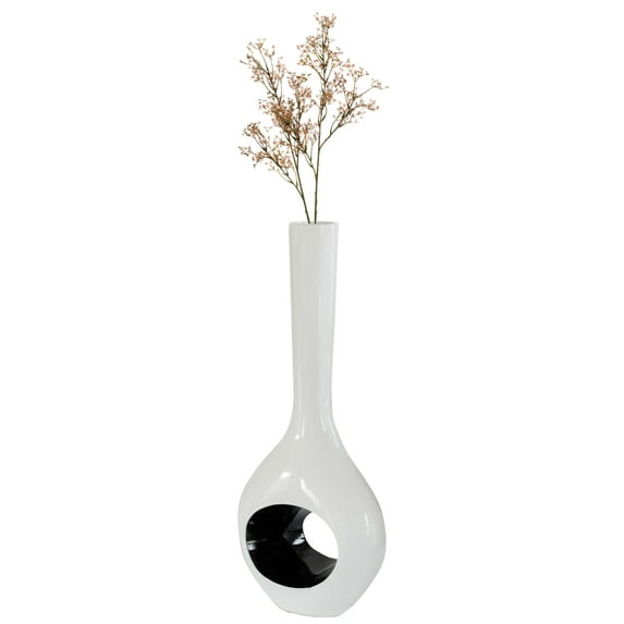 Decorative Unique Tall Vase with Hole Outside White Inside Black