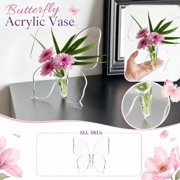 Decorative Vase, Butterfly Shaped Clear Vase 9X9 Inch Small Vase, Centerpiece Table Decor for Spring Summer Bridal Shower Decor, Unique Acrylic Flower Holder for Spring Flowers