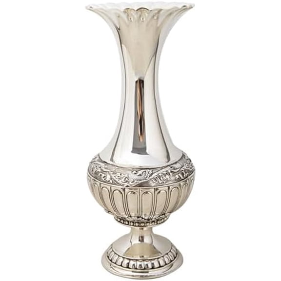 Decorative Vase, Elegant Metal Vase with Silver Finish for Artificial & Dried Flowers, Modern Table Centerpiece for Home & Weddings, 12''/30.6cm Tall