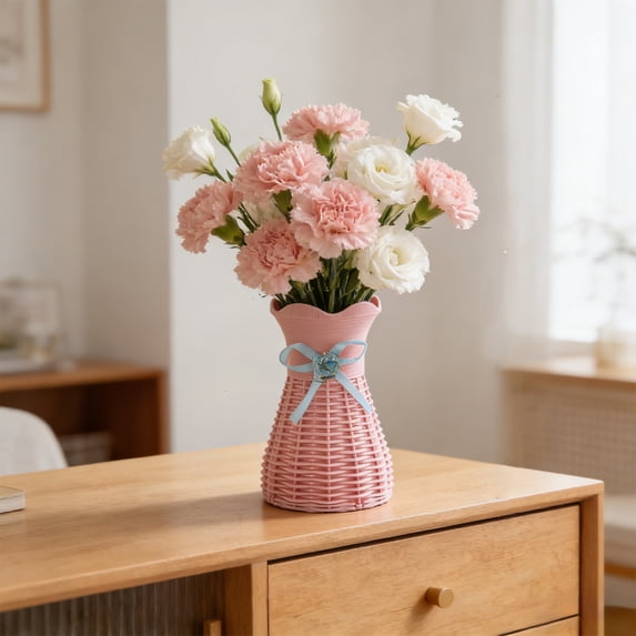 Decorative Vase Home Accent, Modern Faux Weave Flower Vase Stylish Design Versatile Display Easy Styling, Tabletop Centerpiece for Living Room Bedroom Dining Table Wedding Home Decor