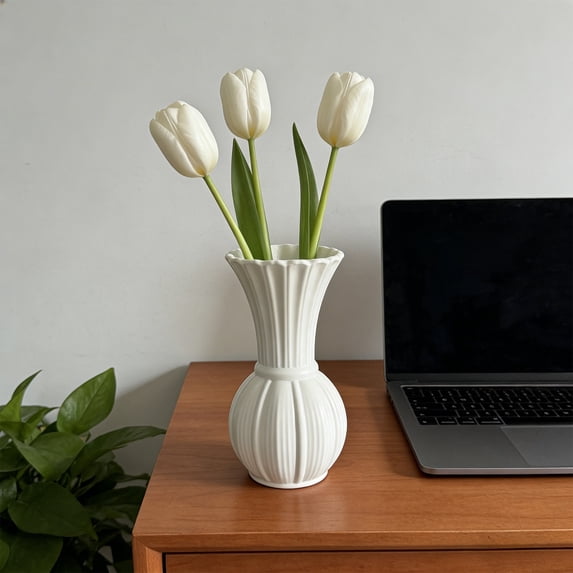 Decorative Vase - Modern Boho Style Ribbed Plastic Bud Vases for Flowers, Mini Small Vases for Shelf, Shelves, Bookshelf, Entryway Table & Home Decor Aesthetic