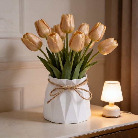 Decorative Vase, Modern Centerpiece, Rope Accent Faux Ceramic Flower Pot For Living Room Office, Plastic Geometric Diamond Design European Home Decor