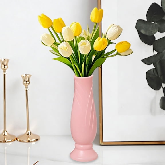 Decorative Vase, ZzCityTK Imitation Rattan Woven Plastic Flowerpot, Geometric Cutout Large Opening Container for Dry Wet Flowers Home Office Decor, Pink