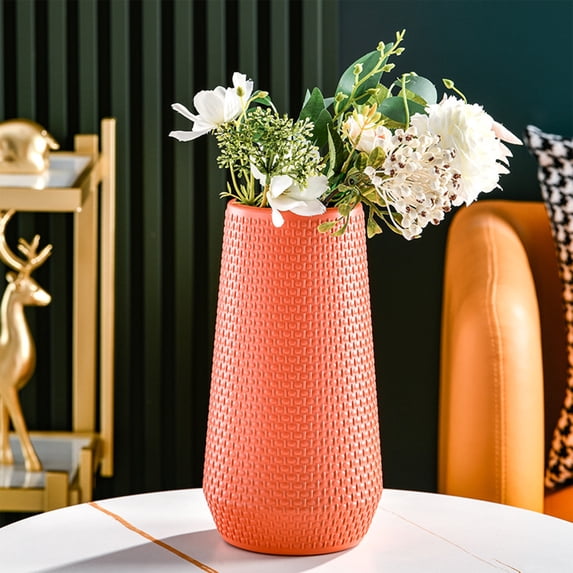 Decorative Vase for Flowers | Plastic Imitation Porcelain | Home Decor Ornament for Dry or Wet Arrangements | 10-Inch Tall | 1 Piece