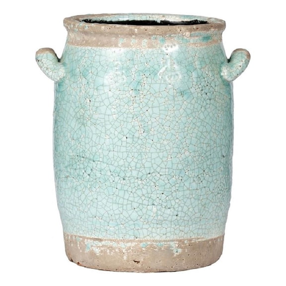 Decorative Vase with Crackle Glaze- 8 Inch Aqua Turquoise Ceramic