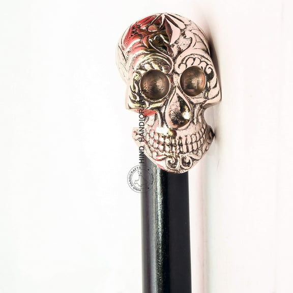 Decorative Victorian Canes and Walking Sticks for Men & Women - 36" Black Ebony Brass Handle Unisex Derby Foldable Cane | Hind Handicrafts (36 inch, Antique Skull)