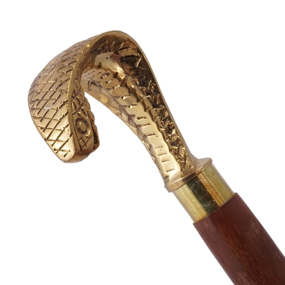 Decorative Victorian Canes and Walking Sticks for Men & Women - 36" Brown Ebony Brass Handle Unisex Derby Foldable Cane | Hind Handicrafts (36 inch, Cobra)