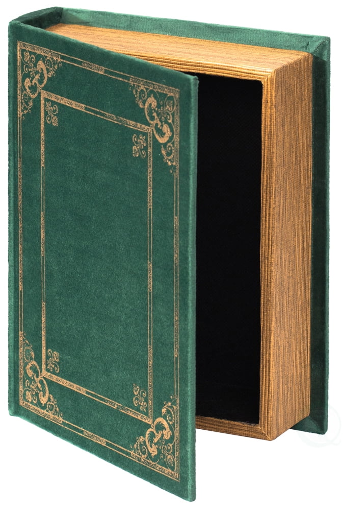 Vintage Green Velvet Book-Inspired Trinket Storage Box
