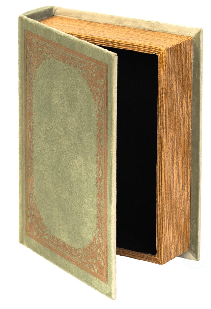 Antique Green Velvet Book Shaped Trinket Storage Box
