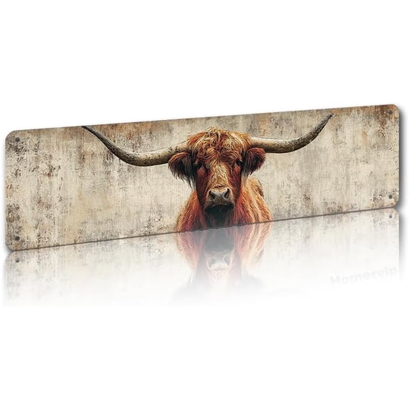 Decorative Vintage Bull Head Tin Sign Rustic Aged Wall Art Corrosion Resistant Aluminum for Country Home Cabin Lodge Man Cave Garage Display