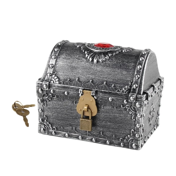 Decorative Vintage Chest Box Decoration for Kids Prizes Boys Girls Children Ancient Argent