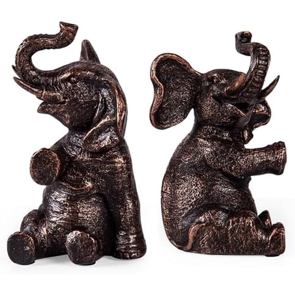 Decorative Vintage Elephant Bookends with Non-Slip Padding for Shelves to Hold Books - Heavy Duty Resin Book Holders for Bookshelf Decor, Home, Office, Living Room 4 L x 4 W x 7H$$Office