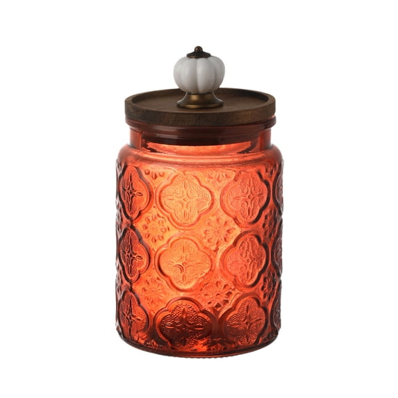 Decorative Vintage Glass Storage Jar with Airtight Lid and Pumpkin Knob 6 Inch Canister for Fall Thanksgiving Table Centerpiece Kitchen Countertop Display
