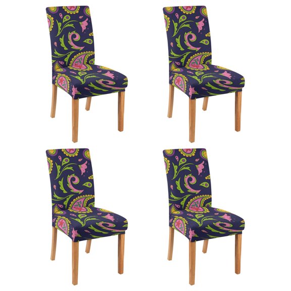 Decorative Vintage Paisley Bohemian Dining Chair Covers Set of 4 Colorful Floral Ethnic Retro Pattern Washable Polyester Stretch Slipcovers Removable Protector for Artistic Decor