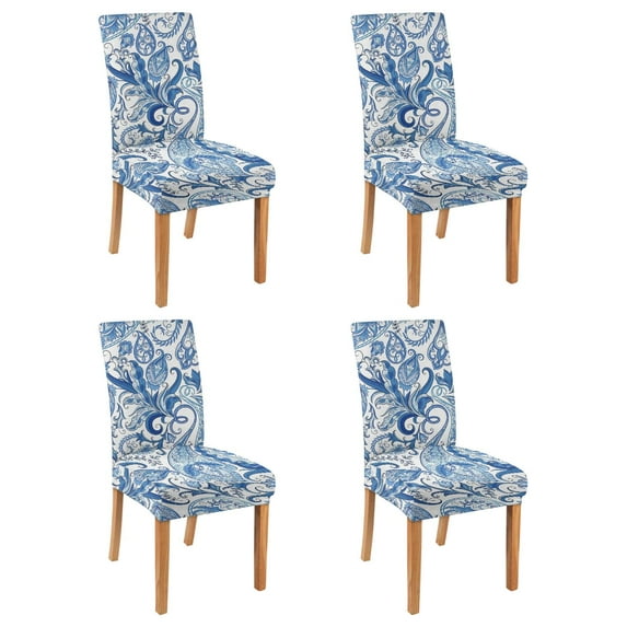 Decorative Vintage Paisley Bohemian Dining Chair Covers Set of 4 Featuring Colorful Floral Ethnic Retro Pattern Washable Polyester Stretch Slipcovers Removable Protector for Farmhouse Spaces