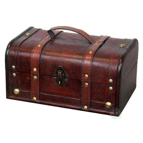 Decorative Vintage Wood Treasure box - Wooden Trunk Chest with Handle