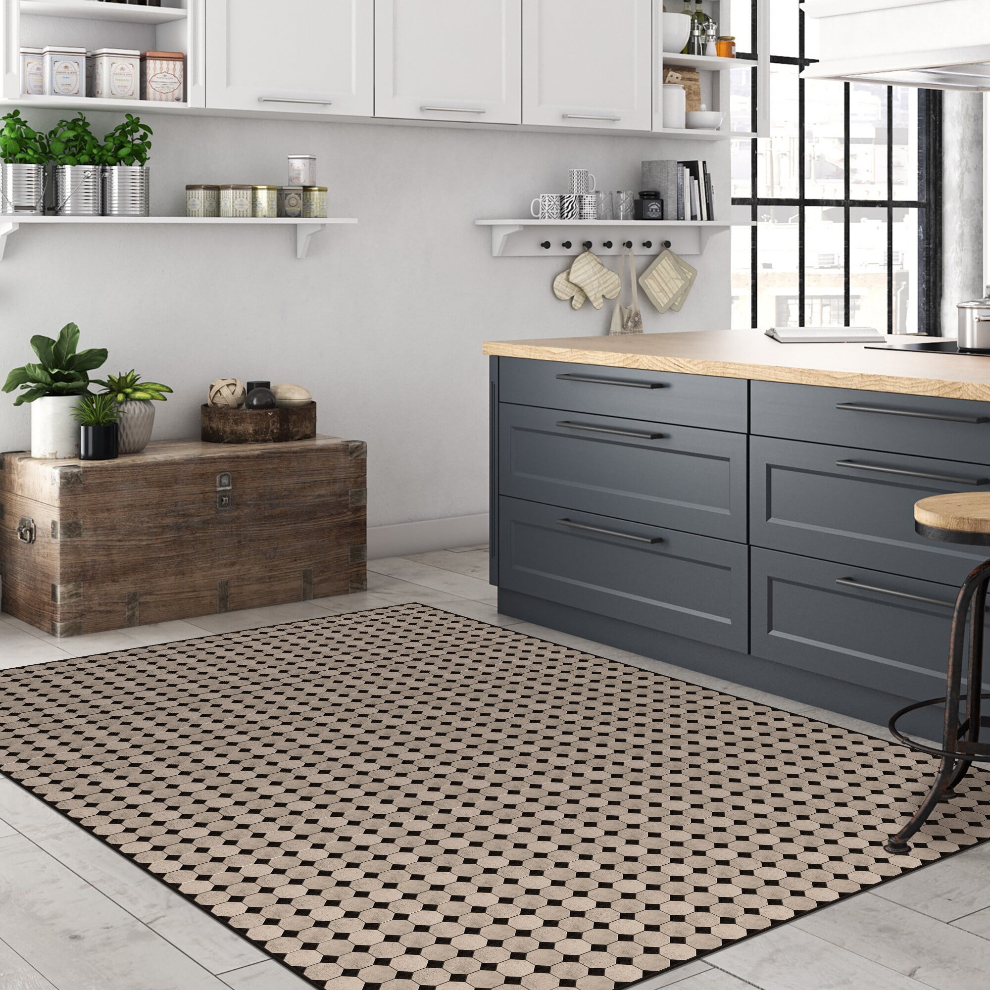 Decorative Vinyl Floor Mat Mosaic Tile 4' x 6'