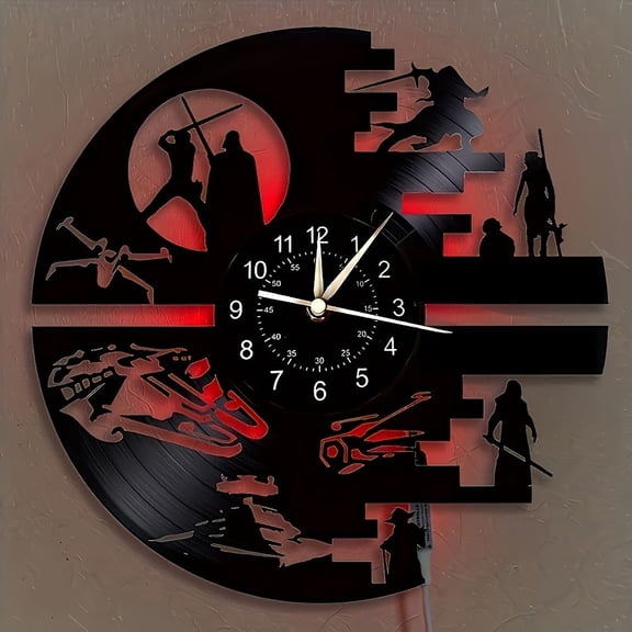 Decorative Vinyl Wall Clock with 12 InchesScience Fiction Film Themed Clocks, Vinyl Records Wall Clock, LED Light Wall Decor, Unique Birthday Gifts for Men,Kids A101