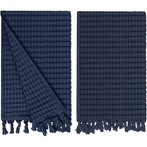 Decorative Waffle Hand Towels 20x35 Inches Quick Drying Fingertip Towel 2 Pack Midnight Blue