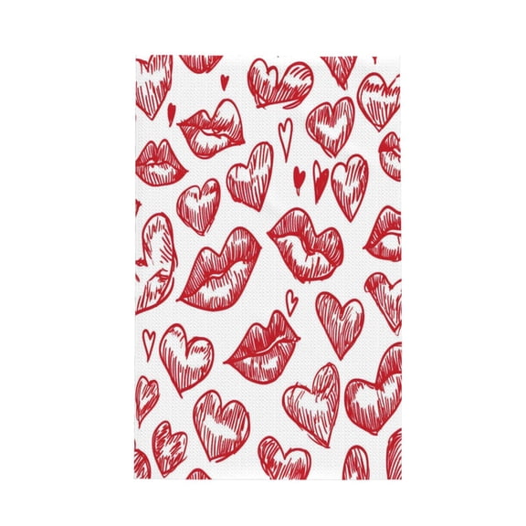 Decorative Waffle Towel Kitchen Dish Towel 26x16in Multi-Purpose Tea Towel Absorbent Quick Dry Oil Resistant Valentines Day Sexy Lips And Hearts