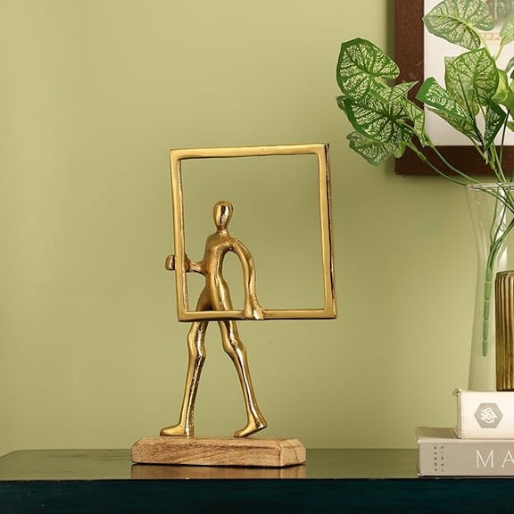 Decorative Walking Man with Frame Sculpture | Modern Art Figurine for Home & Office Dcor | Metal Abstract Human Statue
