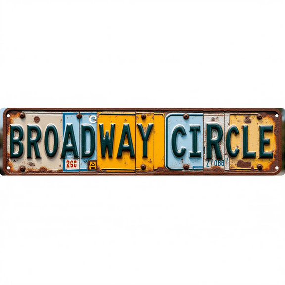 Decorative Wall Art 16x4 Inch Tin Signs "BROADWAY CIRCLE" Street Decor for Bedroom Garage Bar Vintage Man Cave bar decor wall decor room decor