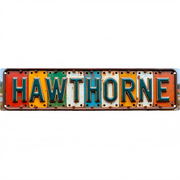 Decorative Wall Art 16x4 Inch Tin Signs "HAWTHORNE AVENUE" Street Decor for Bedroom Garage Bar Vintage Man Cave wall decor metal signs patio signs