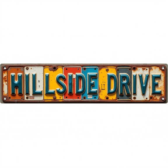 Decorative Wall Art 16x4 Inch Tin Signs "HILLSIDE DRIVE" Street Decor for Bedroom Garage Bar Vintage Man Cave wall decor metal signs patio signs