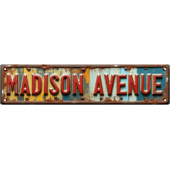 Decorative Wall Art 16x4 Inch Tin Signs "MADISON AVENUE" Street Decor for Bedroom Garage Bar Vintage Man Cave wall decor metal signs patio signs