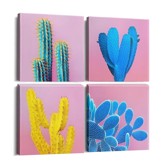 Decorative Wall Art,Cactus Colorful Desert Plant Mexican Art Prints,Morden Art with Wood Frame,Motivational Art Wall for Room Decor Wall Decor Party 4 Pack(12x12inch)