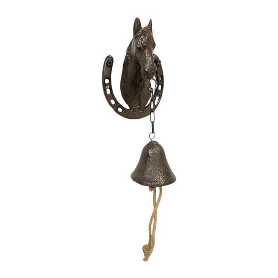 Decorative Wall Bell with Horse and Horseshoe Design in Cast Iron