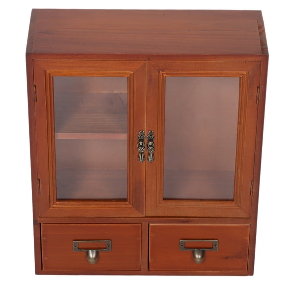 HOMEMAXS Wooden Wall Cabinet for Storage Use Brown Vintage Style Double Doors Kitchen Furniture 18.9x11.8x3.1 Inches