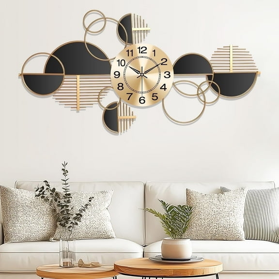 Large Wall Clock Battery Operated,Modern Silent Non-Ticking Metal Wall Art,Horizontal or Vertical Hanging for Living Room, Office, or Entryway (34")(34")