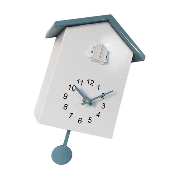 Decorative Wall Clock Bird House Shape, Quartz Powered Timepiece With Pendulum Accent And Hourly Cue For Bedroom Entryway