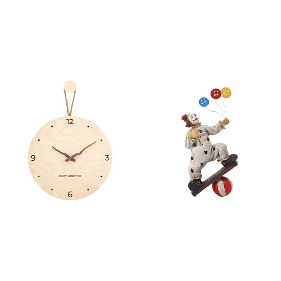 Decorative Wall Clock Clown Statue Tabletop Ornament Quiet Modern Wood Design for Home Dining Room Decor