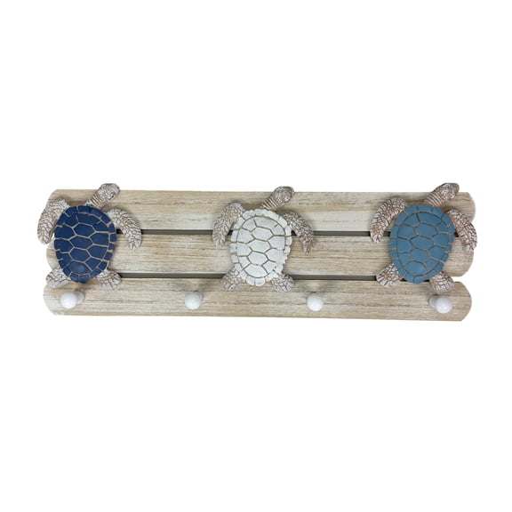Decorative Wall Hooks Chesapeake Bay Blue Sea Turtle 4 Peg Wood Rack