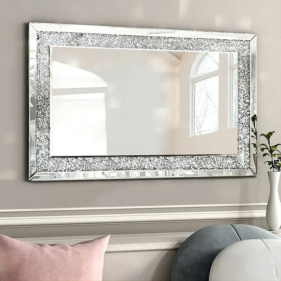Decorative Wall Mirror Crushed Diamond Vanity Mirror Rectangle Mirrors for Wall Decor 35.4"X23.6"