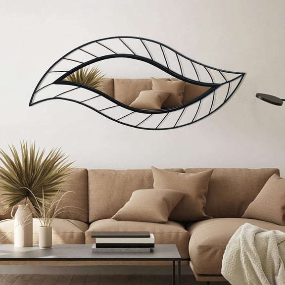 Decorative Wall Mirror, Leaf Teardrop Mirror with Metal Frame, 45" x 18.5" Black Wall Mounted Mirror for Bathroom Living Room Bedroom Fireplace