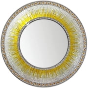 Decorative Wall Mirror Mosaic 24" Round Handcrafted Wall Art in Shades of Sunny Yellow & Gold, White Silver Glitter Colorful Glass Tile D cor for Home