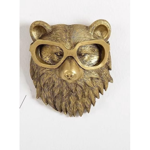 Decorative Wall Mounted Animal Heads, Gold Metallic Finish, Bear Deer Rabbit with Glasses (bear)
