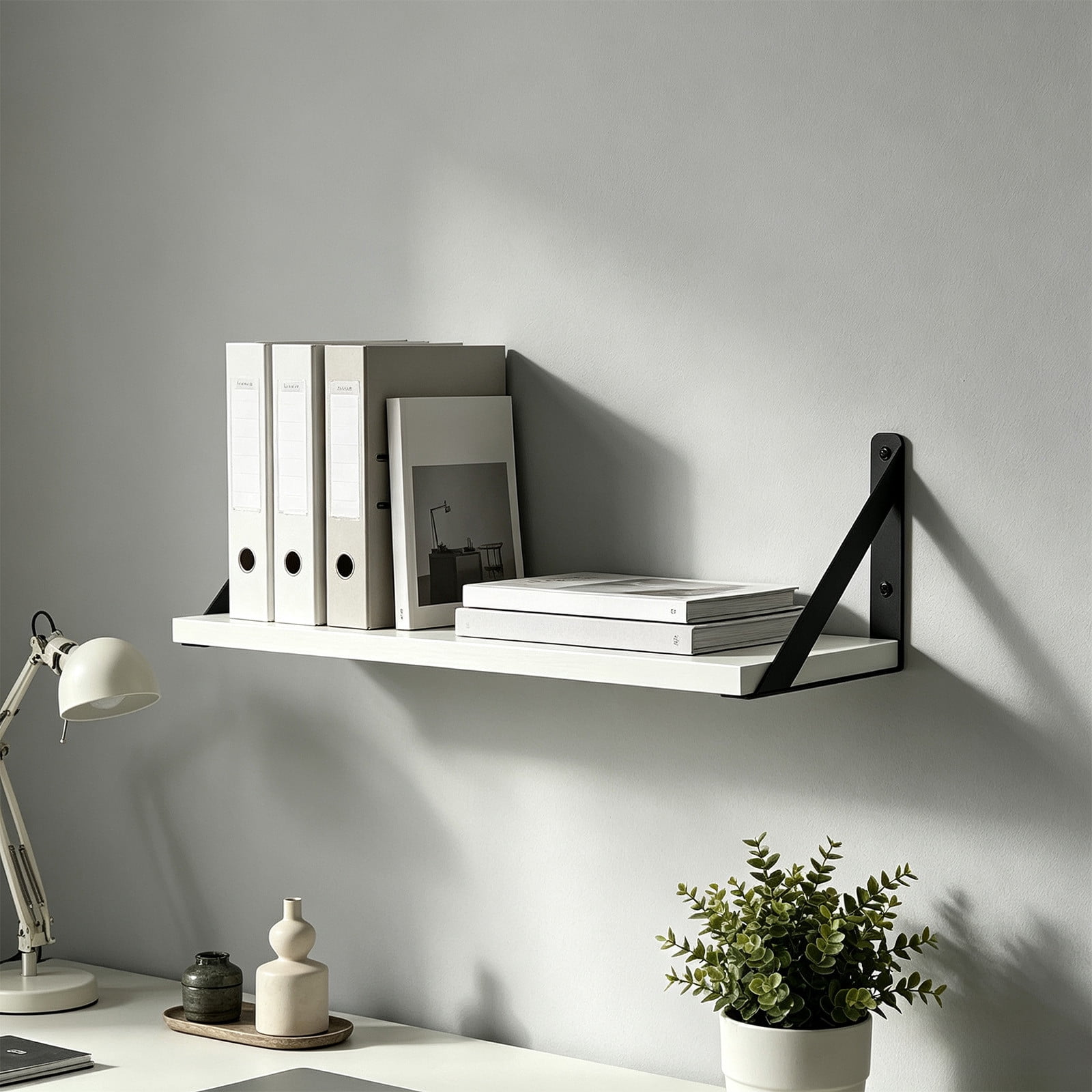 Decorative Wall Mounted Shelf, No Drill Wooden Storage Rack with ...